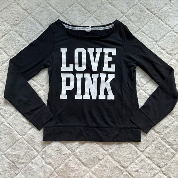 Victoria's Secret PINK | Black "LOVE PINK" Pullover Sweater | Size Small - Picture 2 of 9